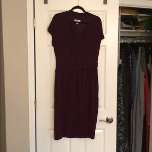 Eggplant colored faux wrap dress with banded waist